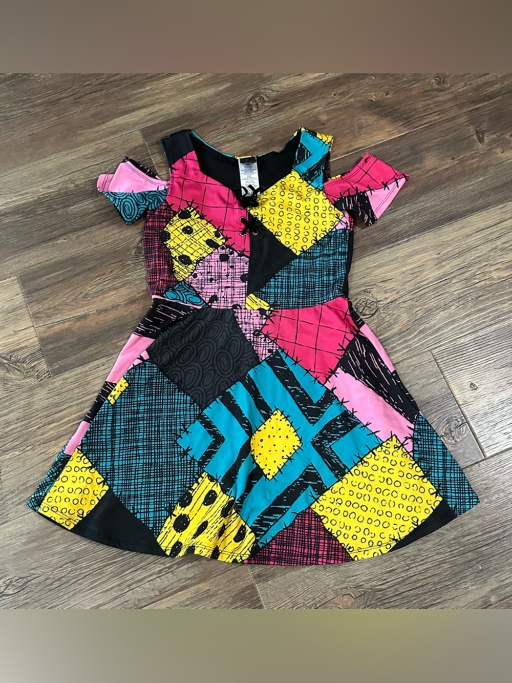 Disney Nightmare before Christmas Sally patchwork cut out sleeves dress youth L